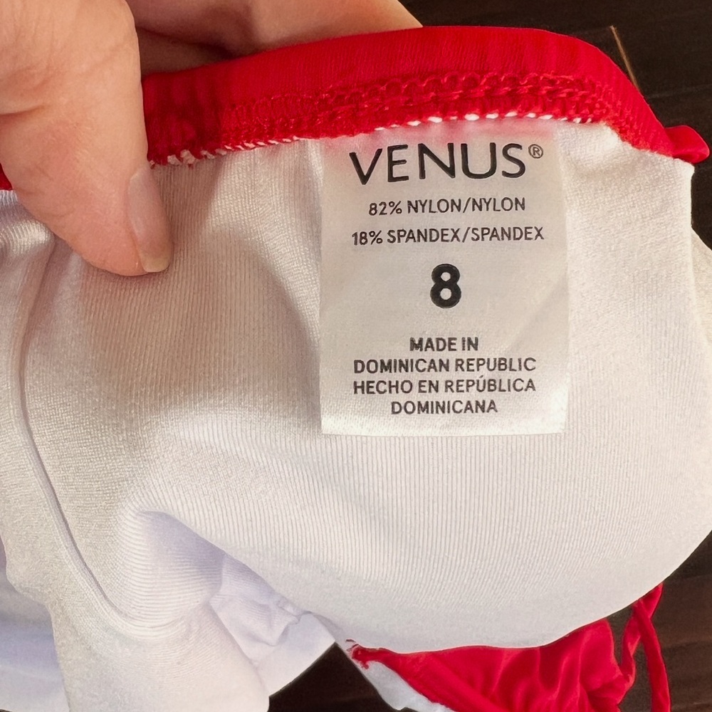 Venus One Piece Swimsuit Red w/ Gold Accents Strappy Back Sz 8 - Picture 7 of 7